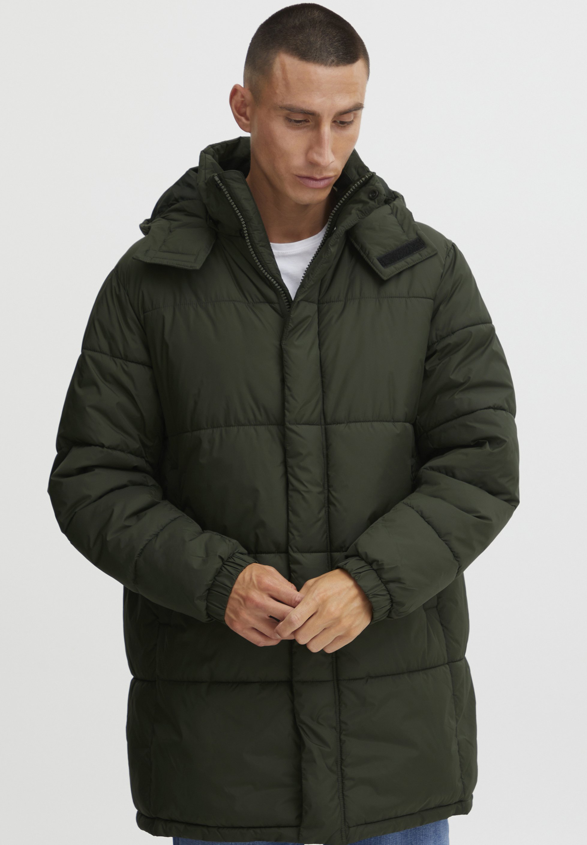 Пальто зимнее Solid с капюшоном, темно-зеленый