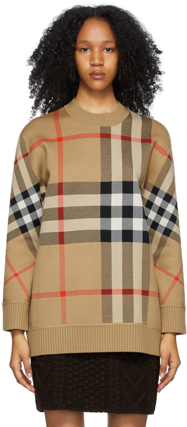 

Бежевый свитер в жаккардовую клетку из мериноса Burberry