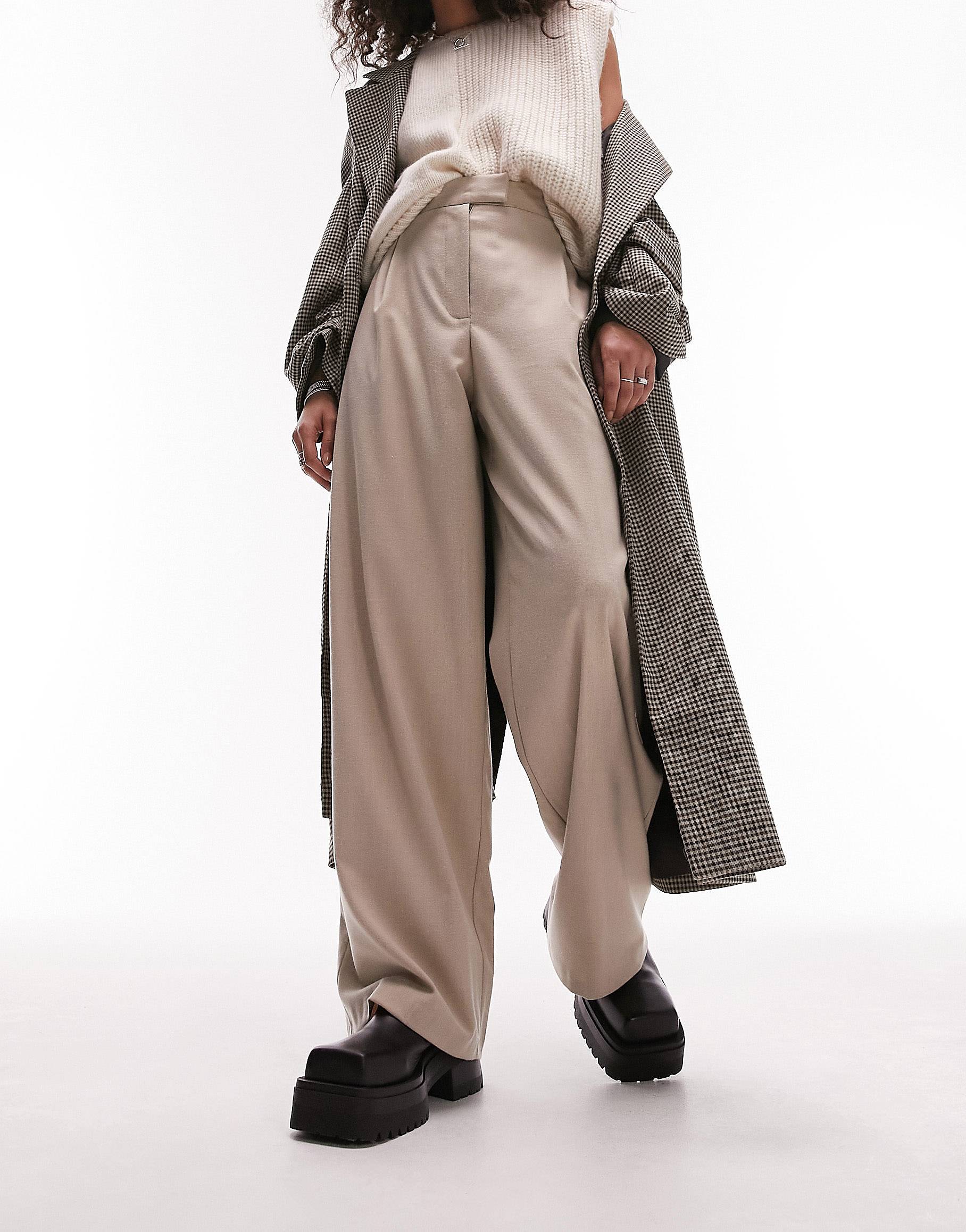 Бежевые меланжевые фланелевые брюки в стиле милитари Topshop Tailored