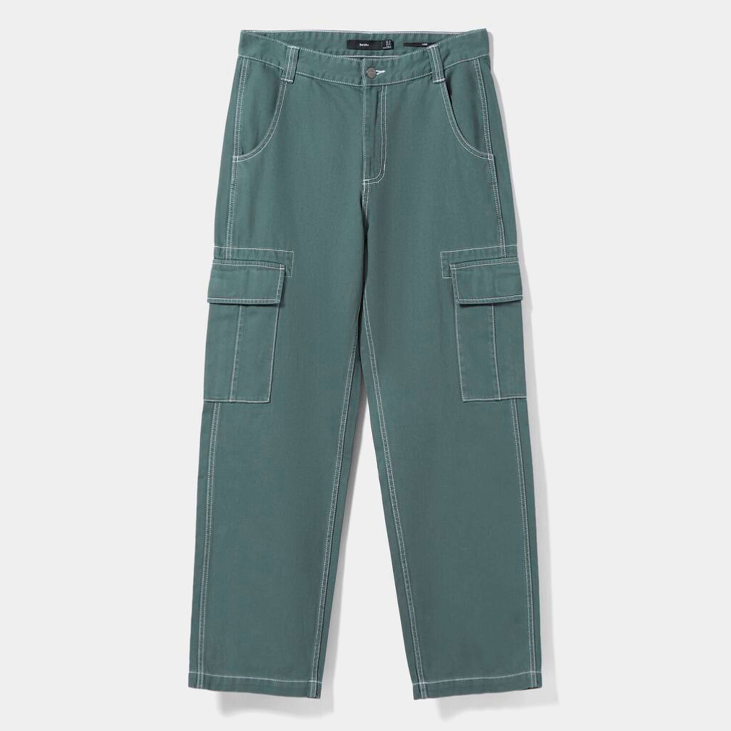 

Брюки с контрастной строчкой Bershka Wide-leg Cargo, сине-зеленый