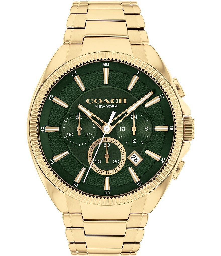 Мужские часы COACH Jackson с кварцевым хронографом и золотым тоном, 44 мм, браслет из нержавеющей стали, золотой