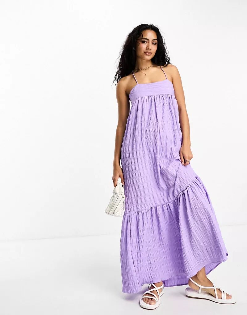 Эксклюзивное фиолетовое структурированное многоярусное пляжное платье макси Esmée
