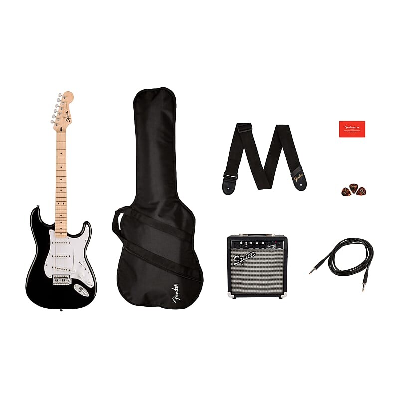 

Электрогитара Squier Sonic Stratocaster Pack - Sonic Strat w/ Bag, Amp, Cable, Strap, and Picks - Black