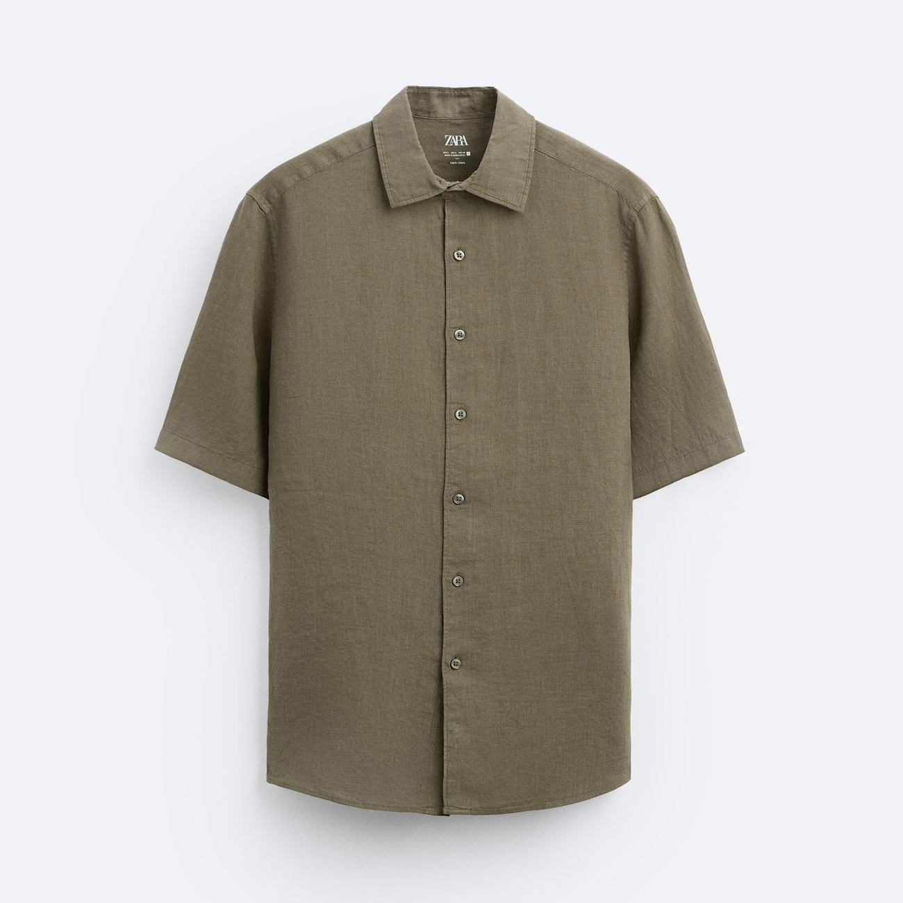 Рубашка Zara 100% Linen, хаки рубашка zara linen оливковый