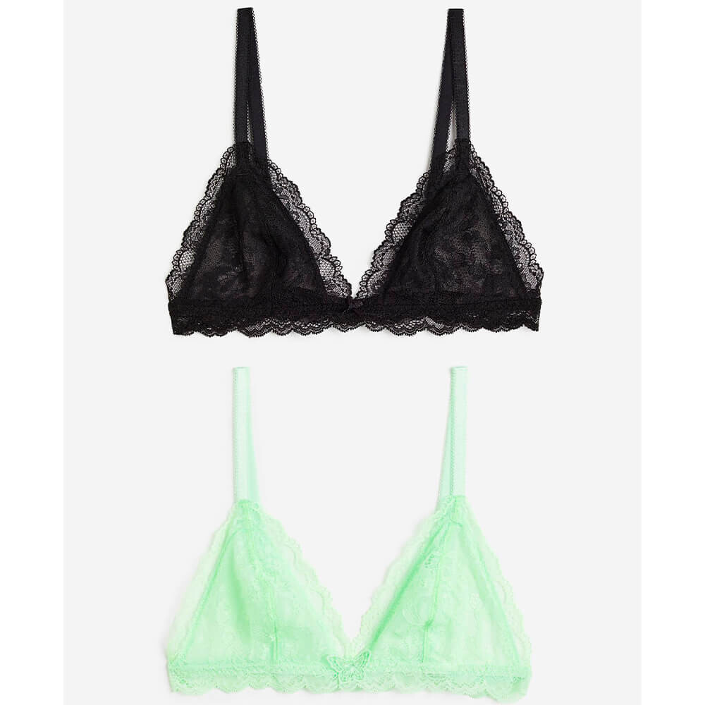 

Набор из бюстгальтеров H&M Soft-cup Lace, 2 предмета, черный/светло-зеленый