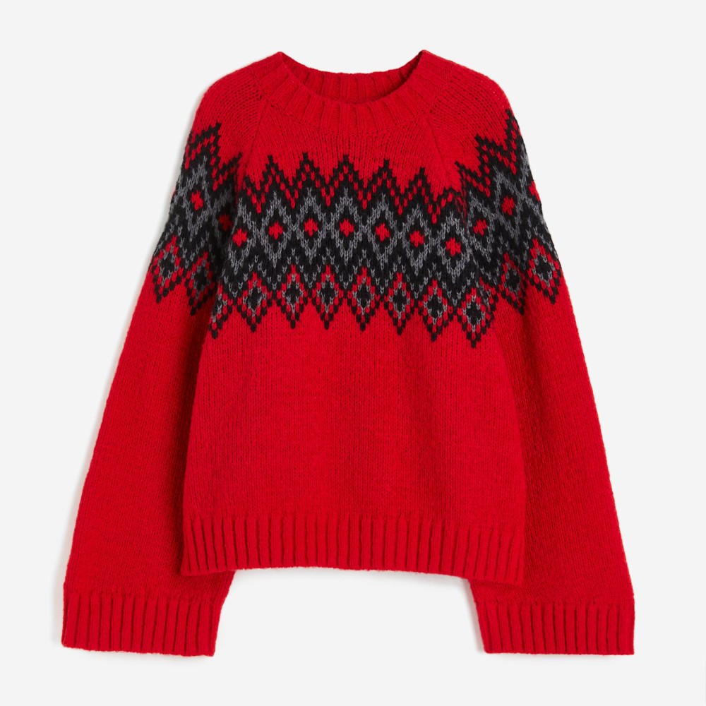 Свитер H&M Jacquard-knit, красный джемпер oysho christmas jacquard knit красный