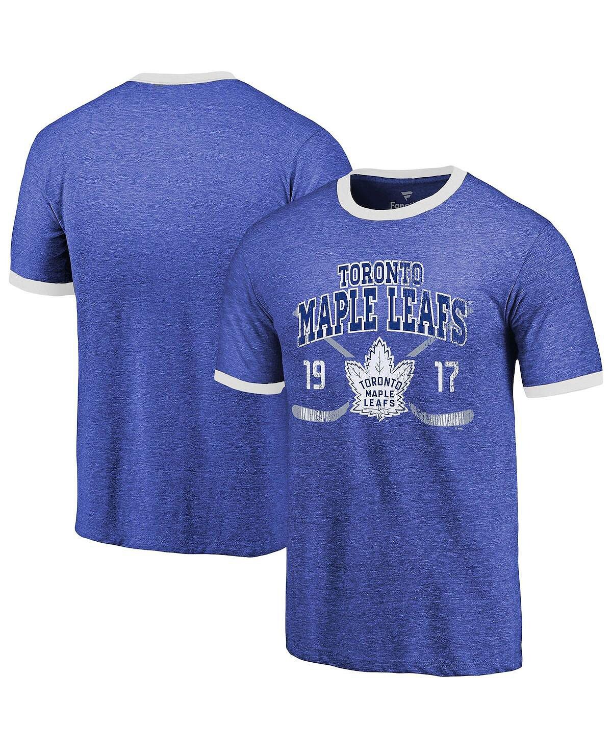 

Мужская футболка threads blue toronto maple leafs buzzer beater tri-blend ringer Majestic, синий