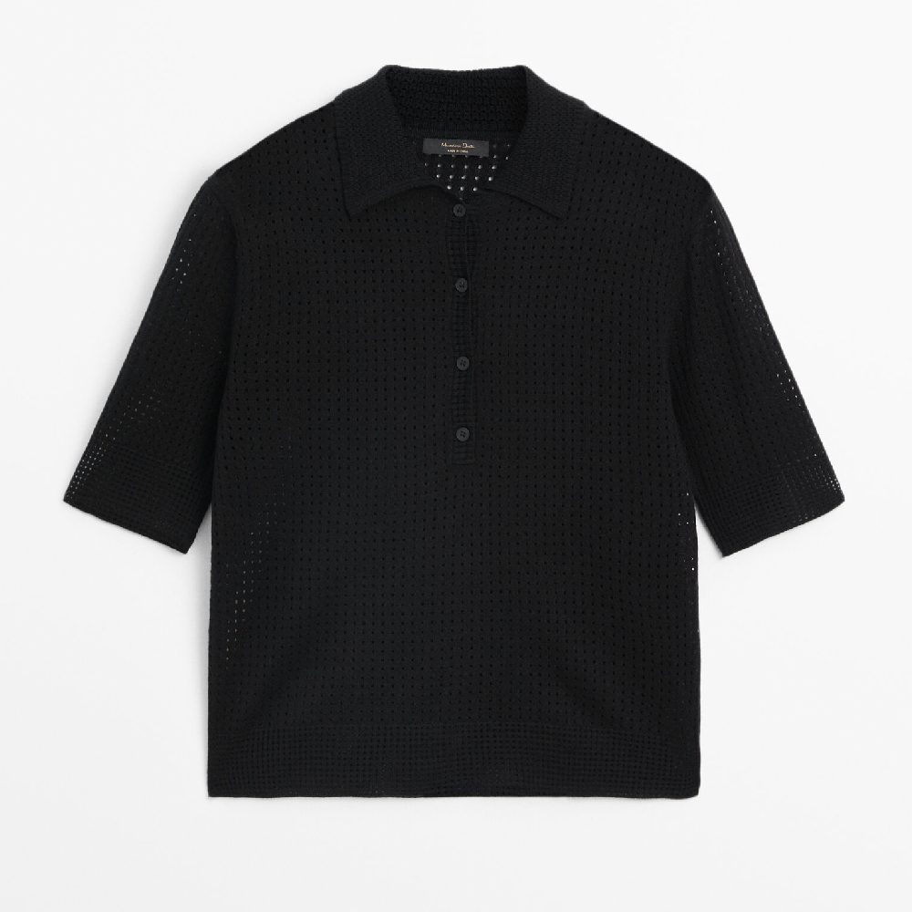 Свитер Massimo Dutti Open-knit Short Sleeve Polo, черный платье massimo dutti limited edition knit short sleeve жёлтый