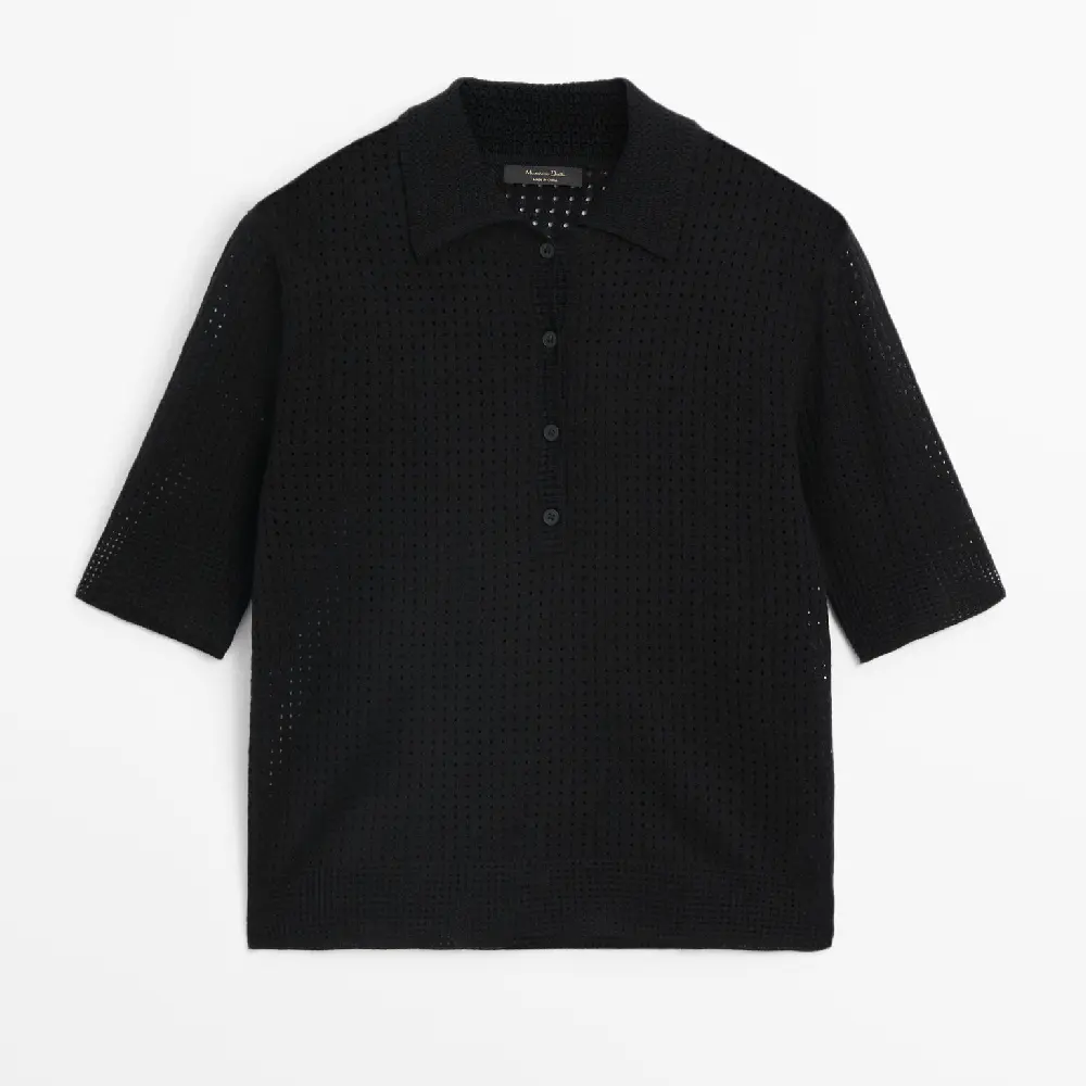 

Свитер Massimo Dutti Open-knit Short Sleeve Polo, черный