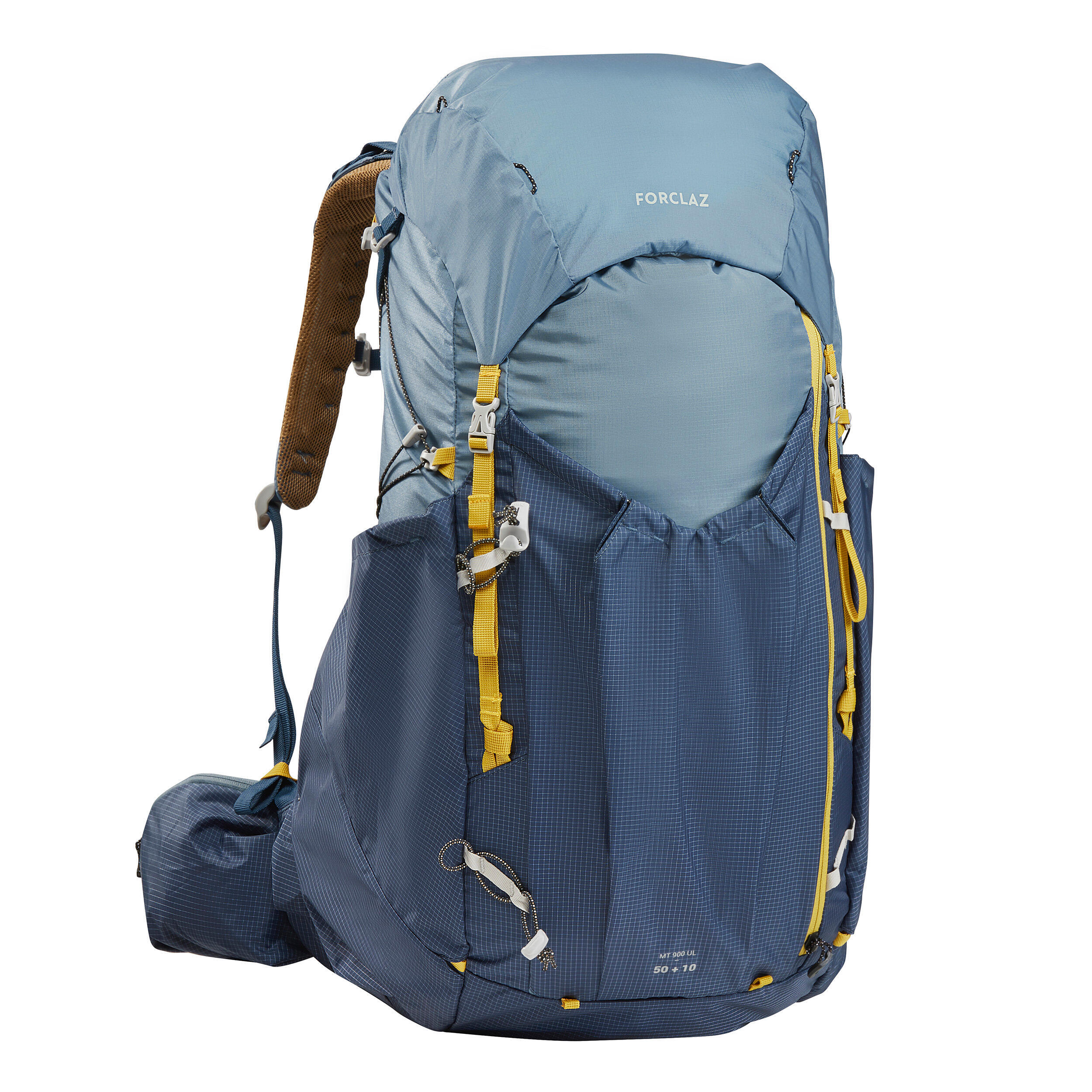 Рюкзак туристический мужской 50+10 л Forclaz MT900 UL, серо-синий сменная переноска для женского рюкзака forclaz mt900 50 10 л серо голубой