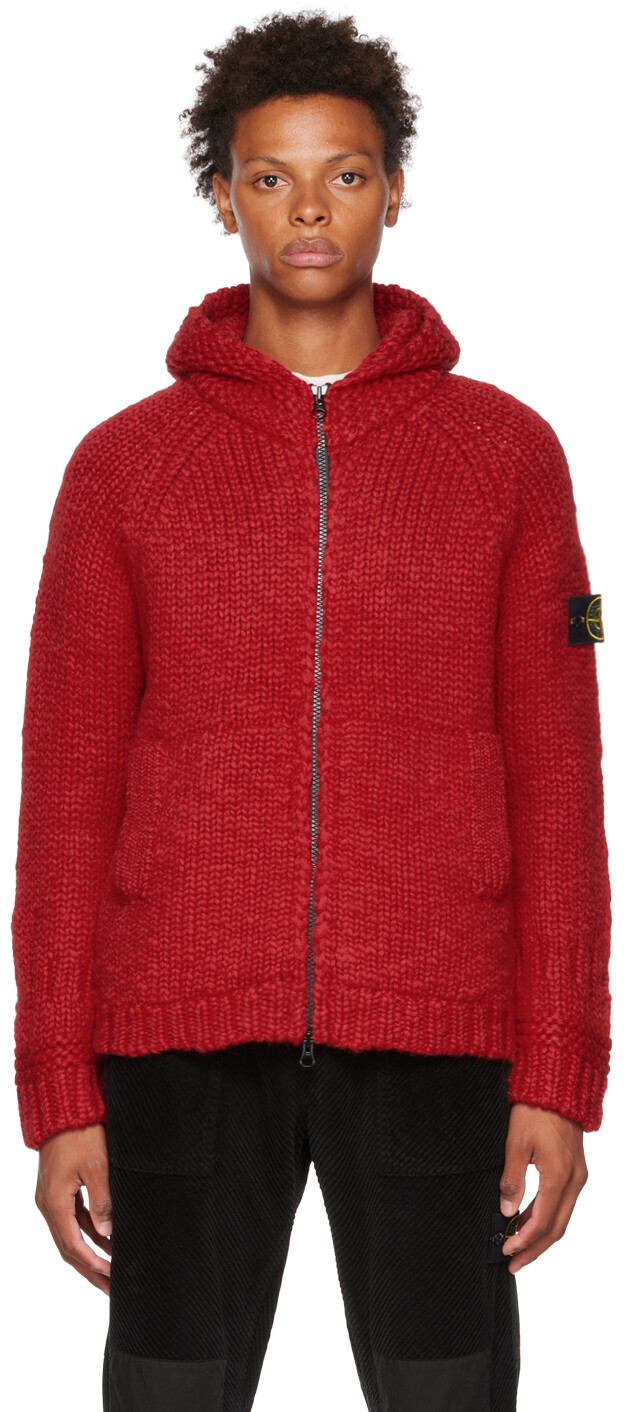 

Красная толстовка с капюшоном со съемными нашивками Stone Island, Красный
