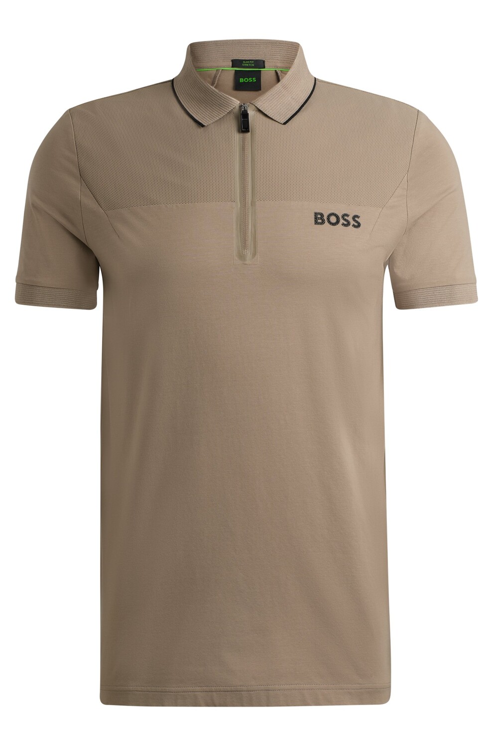 

Футболка поло Boss Zip-neck Slim-fit With Mesh Details, хаки