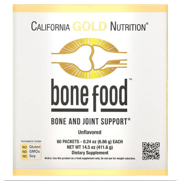 Bone Food California Gold Nutrition 6,83 гр, 60 пакетиков california gold nutrition mem food для поддержки памяти и когнитивных функций 60 пакетиков по 8 5 г 0 3 унции каждый