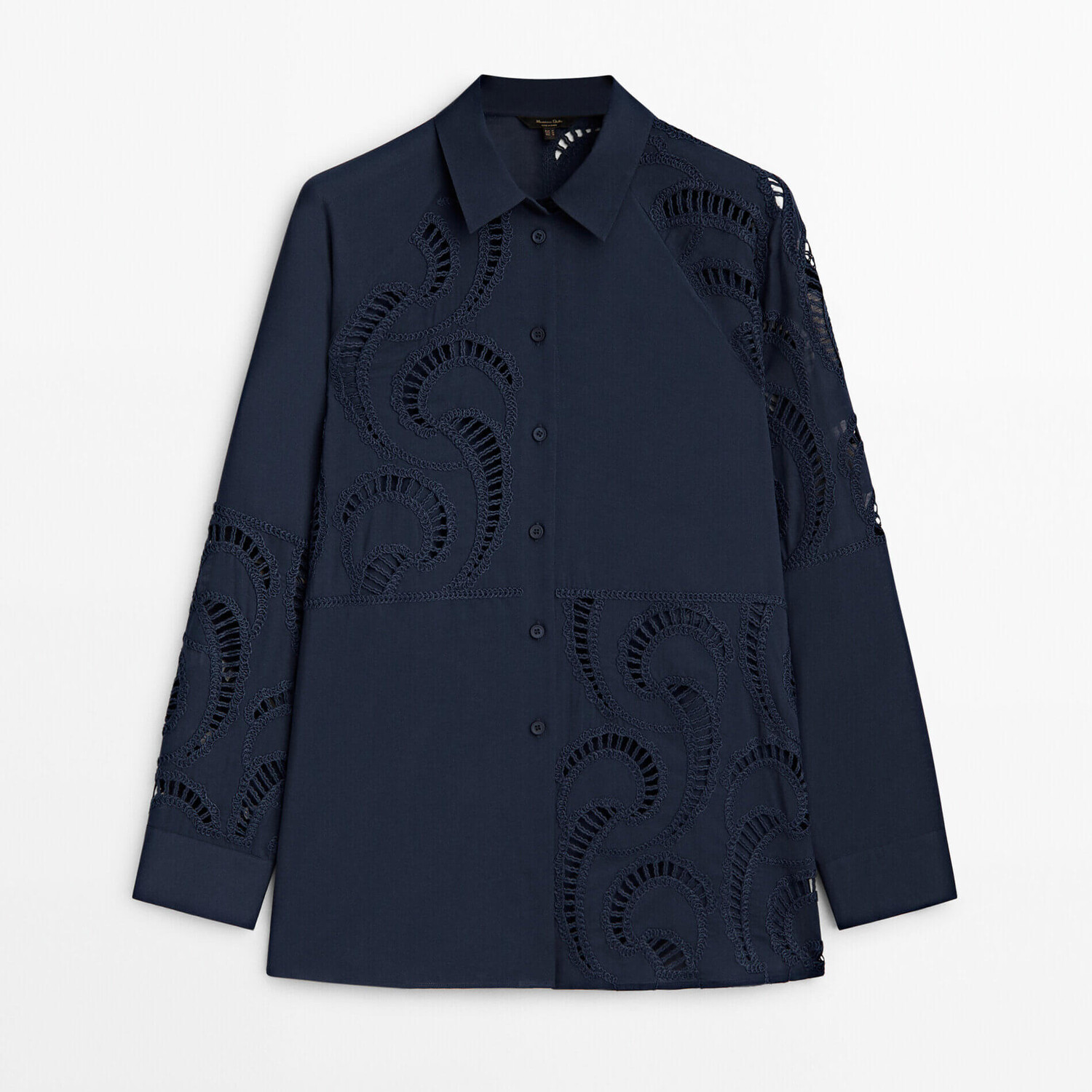 

Рубашка Massimo Dutti Cotton With Crochet Detail, темно-синий