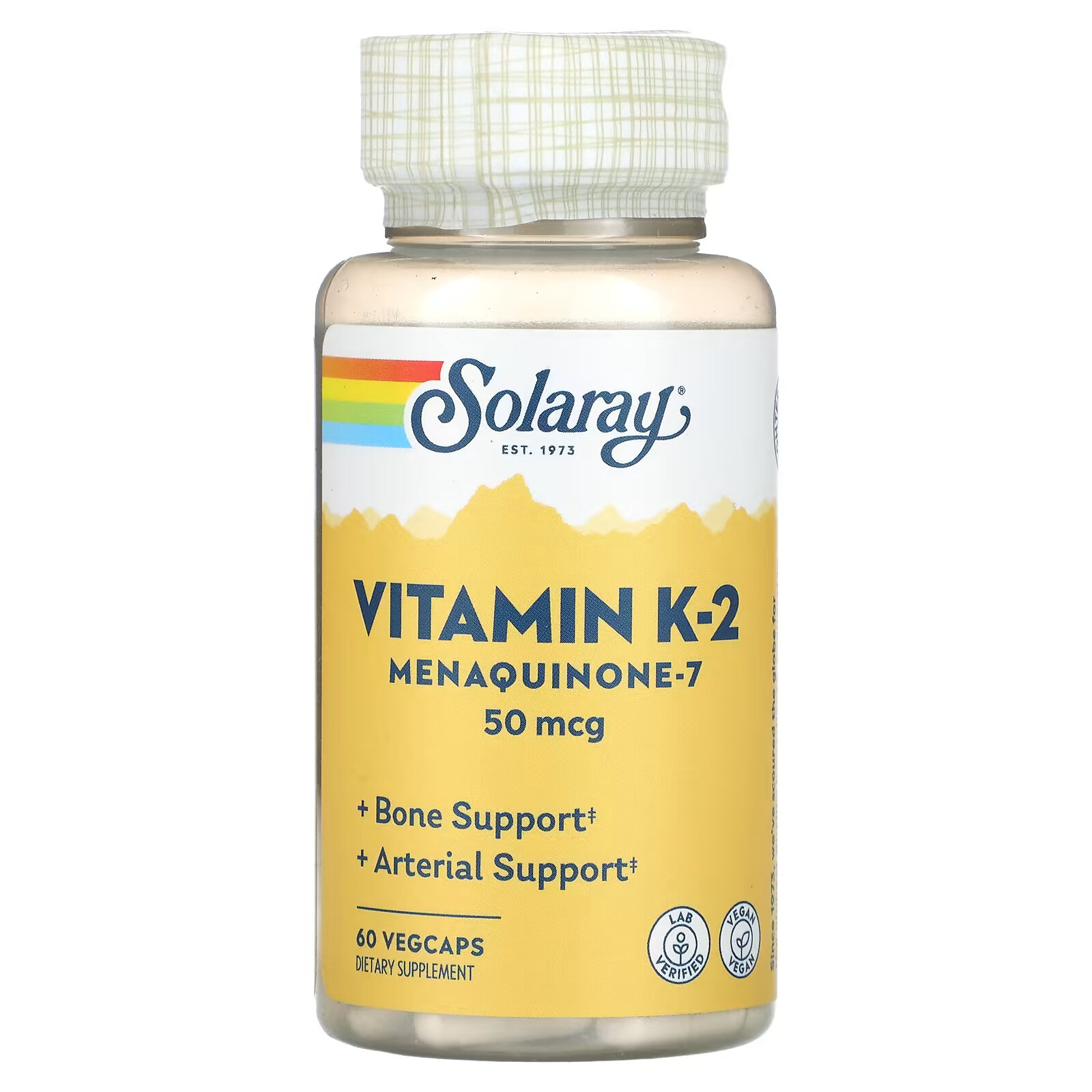 Solaray, витамин K2, менахинон-7, 50 мкг, 60 вегетарианских капсул solaray витамин k2 тройной силы действия менахинон 7 150 мкг 30 растительных капсул