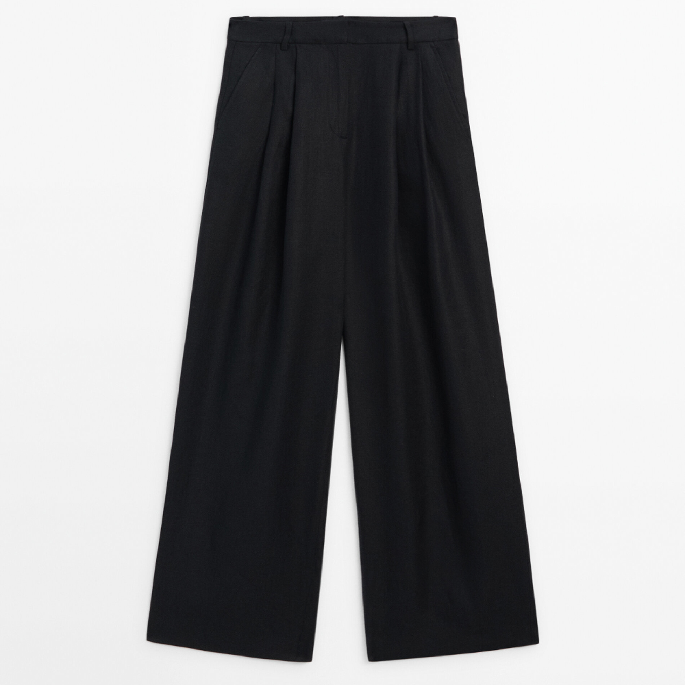 Брюки Massimo Dutti Wide-leg With Darts, черный брюки широкие черные glvr
