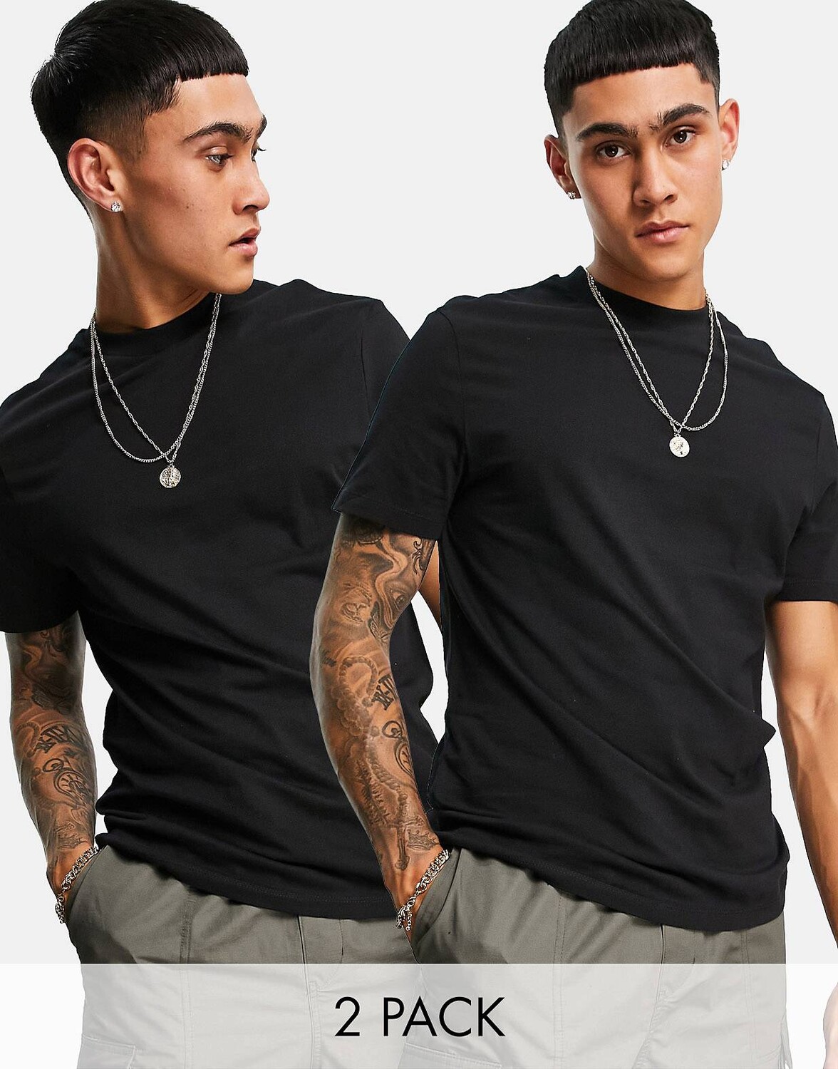 

Комплект из 2 футболок с круглым вырезом ASOS DESIGN - ЧЕРНЫЙ