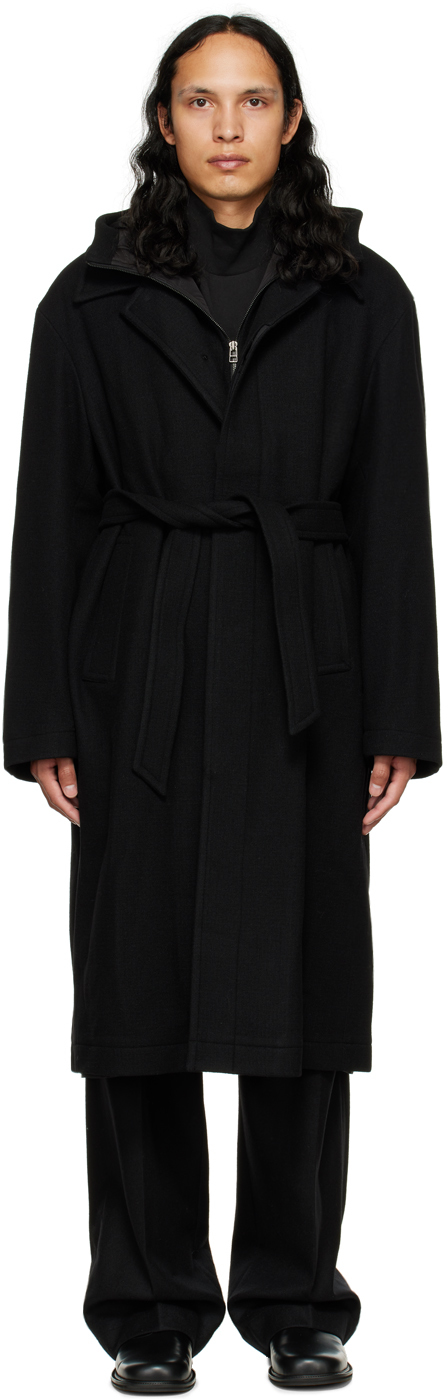 Черное пальто с капюшоном LE17SEPTEMBRE