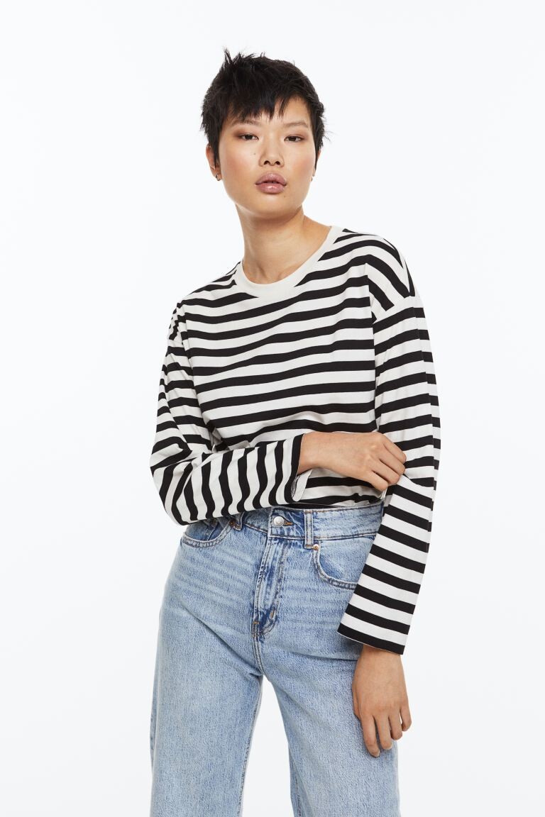 

Топ из джерси с длинными рукавами H&M, черный/полосатый