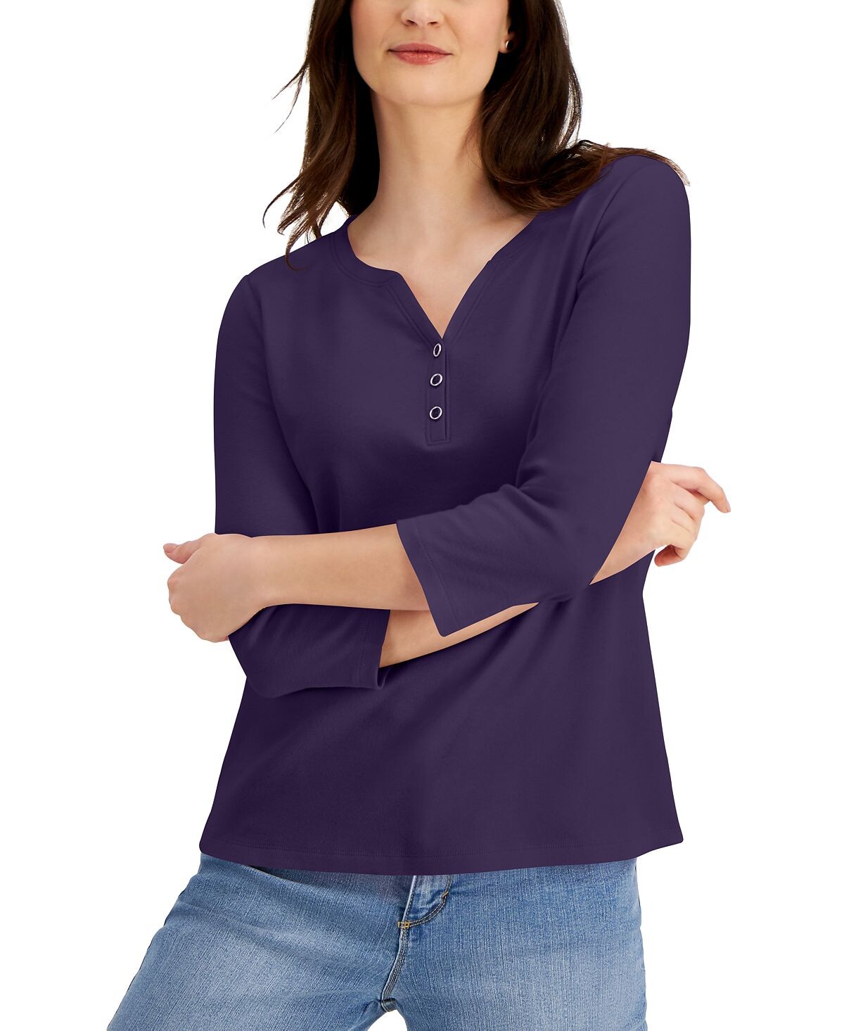 

Миниатюрная рубашка henley с рукавами 3/4, созданная для macy's Karen Scott