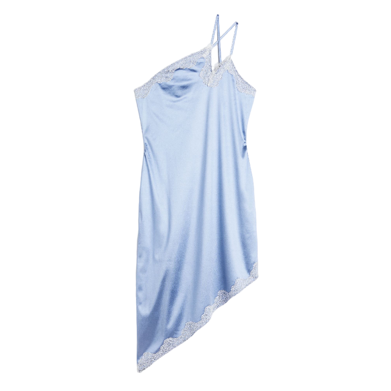 Платье комбинация H&M One-shoulder Satin, голубой