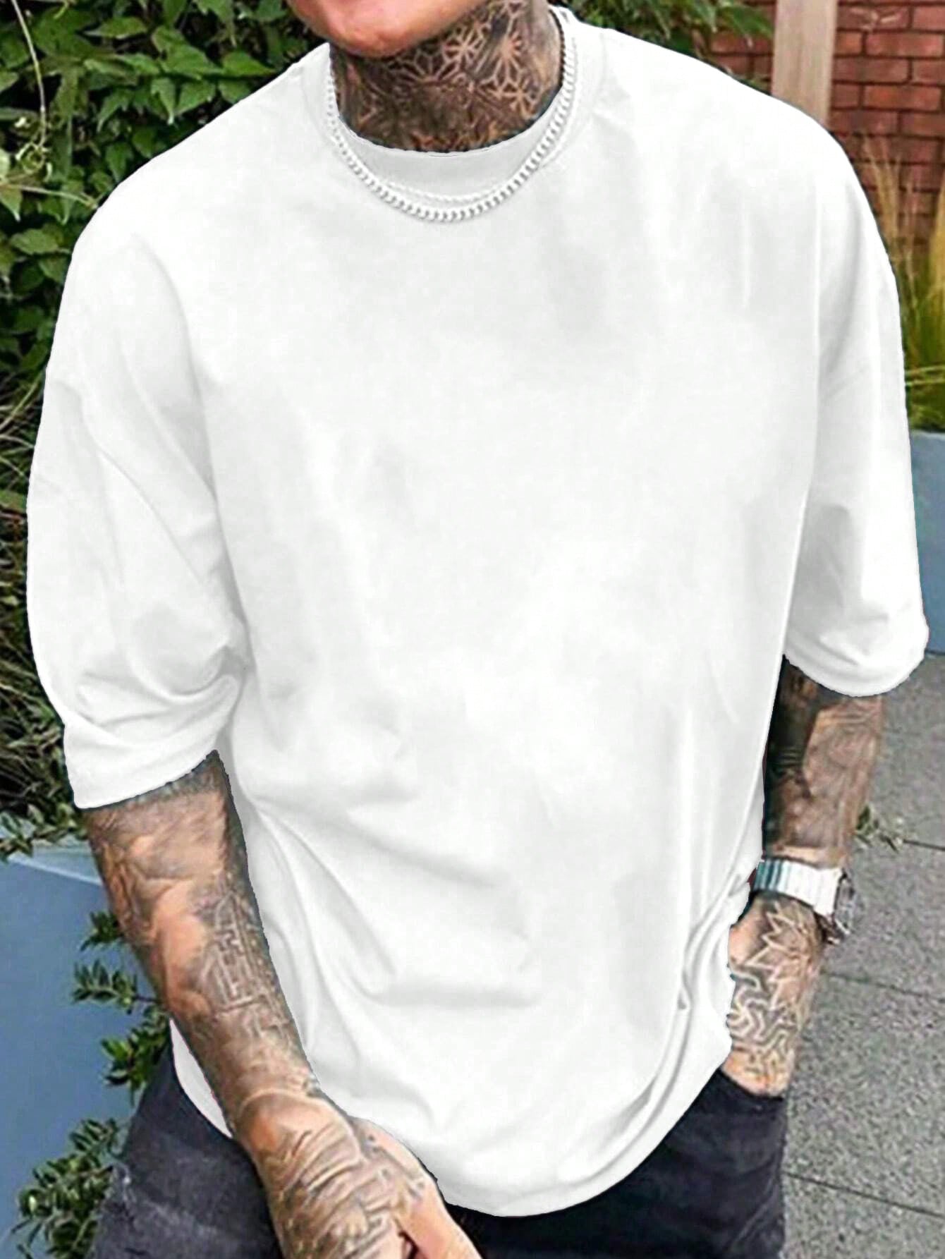 Мужская свободная однотонная повседневная футболка Manfinity большого размера с заниженными плечами, белый