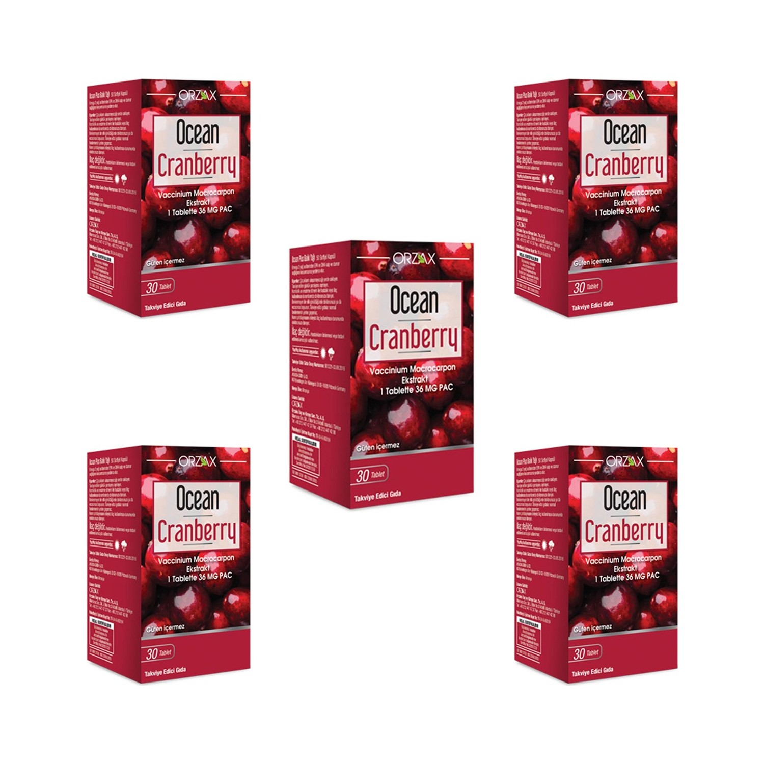 цена Пищевая добавка Orzax Ocean Cranberry, 5 упаковок по 30 таблеток