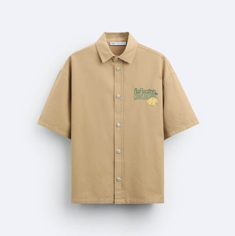 

Рубашка Zara With Contrast Embroidery, бежевый