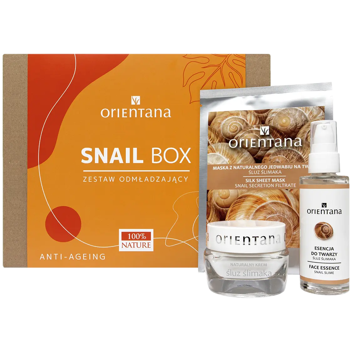 

Orientana Snail Box набор: крем для лица, 50 мл + эссенция для лица, 50 мл + тканевая маска для лица, 1 шт.