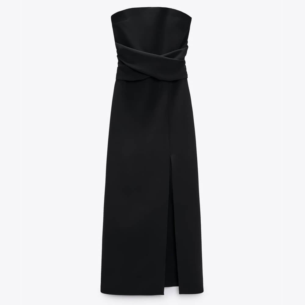 Платье Zara Strapless Midi, черный - фото