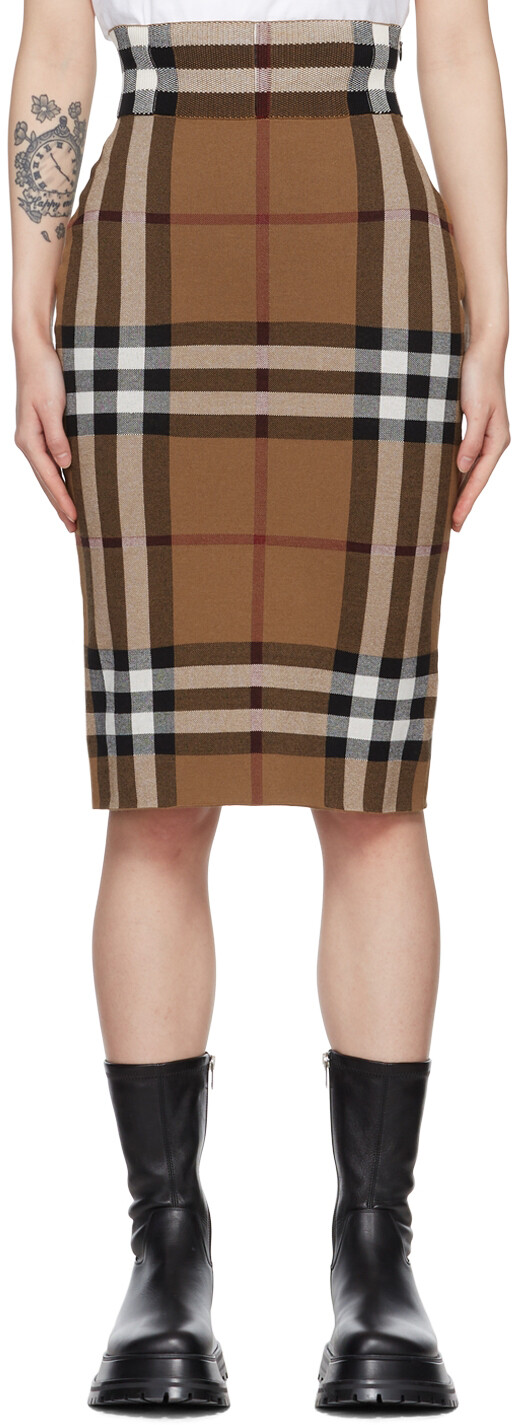 

Коричневая хлопковая юбка-миди Burberry