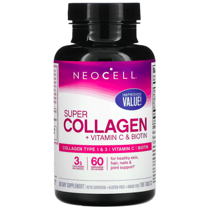 Коллаген с витамином C и биотином NeoCell, 180 капсул neocell коллаген с витамином c гранатовый сироп 4 г 473 мл 16 жидк унций
