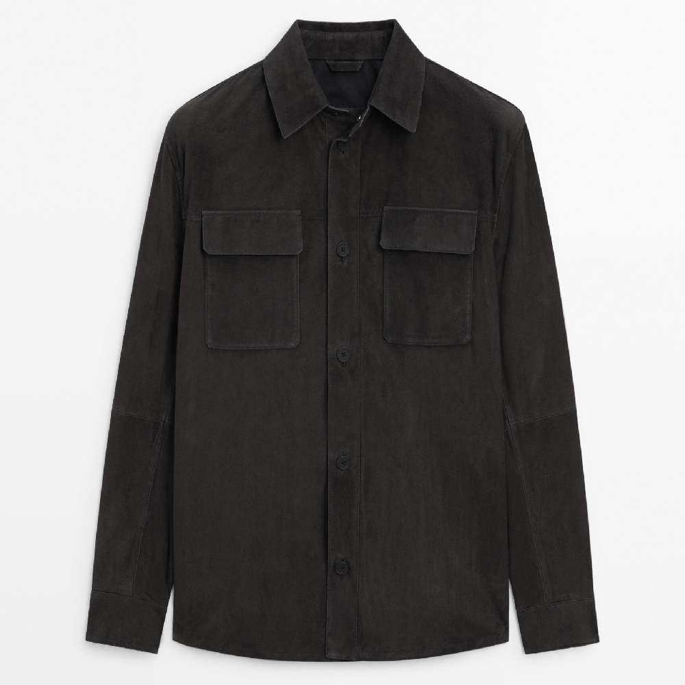 Рубашка Massimo Dutti Suede With Chest Pockets, темно-синий цена и фото