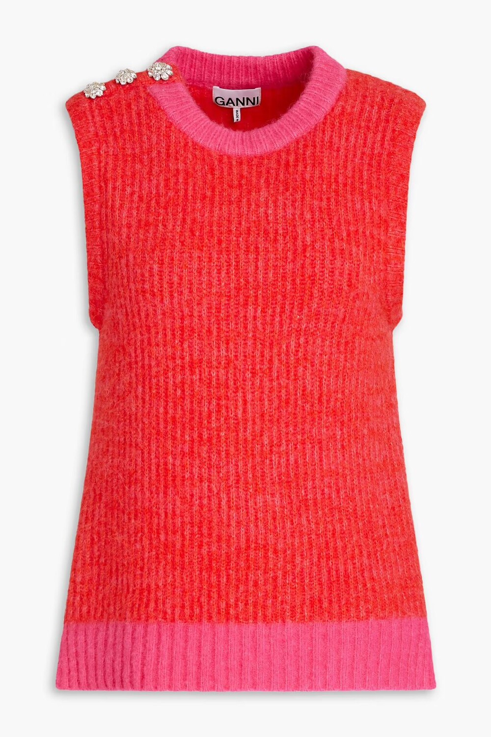 

Двухцветный жилет в рубчик Ganni, цвет Tomato red
