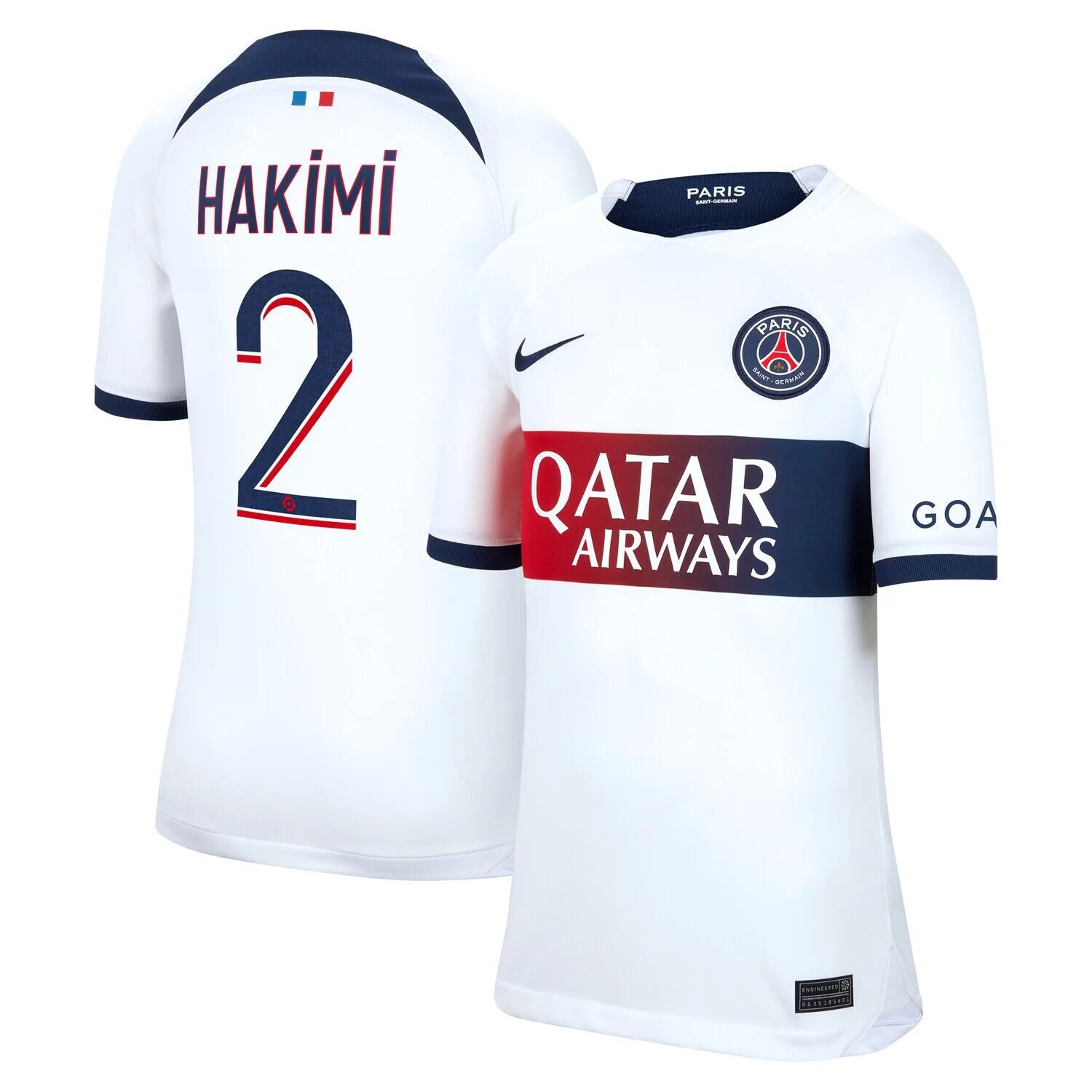 

Молодежная футболка Nike Achraf Hakimi White Paris Saint-Germain 2023/24, реплика игрока на выездном стадионе Nike