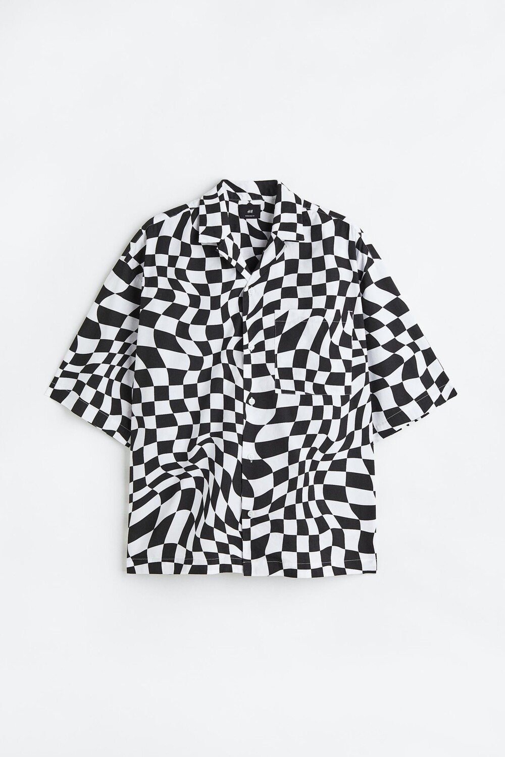 

Рубашка H&M Oversized Fit Patterned Resort Shirt, черный, белый