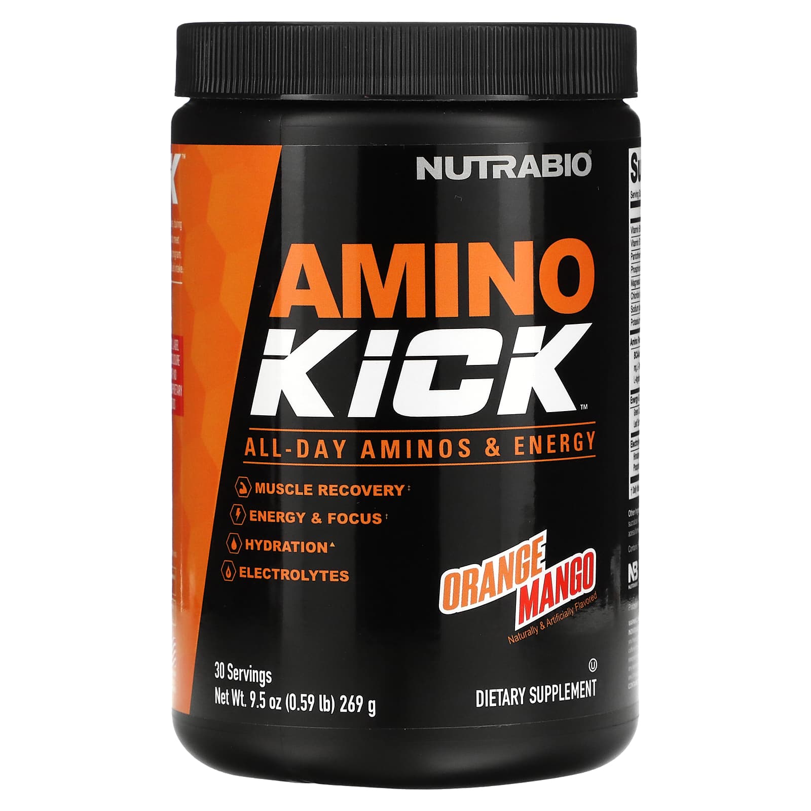 Пищевая Добавка Nutrabio Labs Amino Kick, апельсин / манго, 269 г спортивная добавка nutrabio labs amino kick голубая малина 20 стиков по 9г