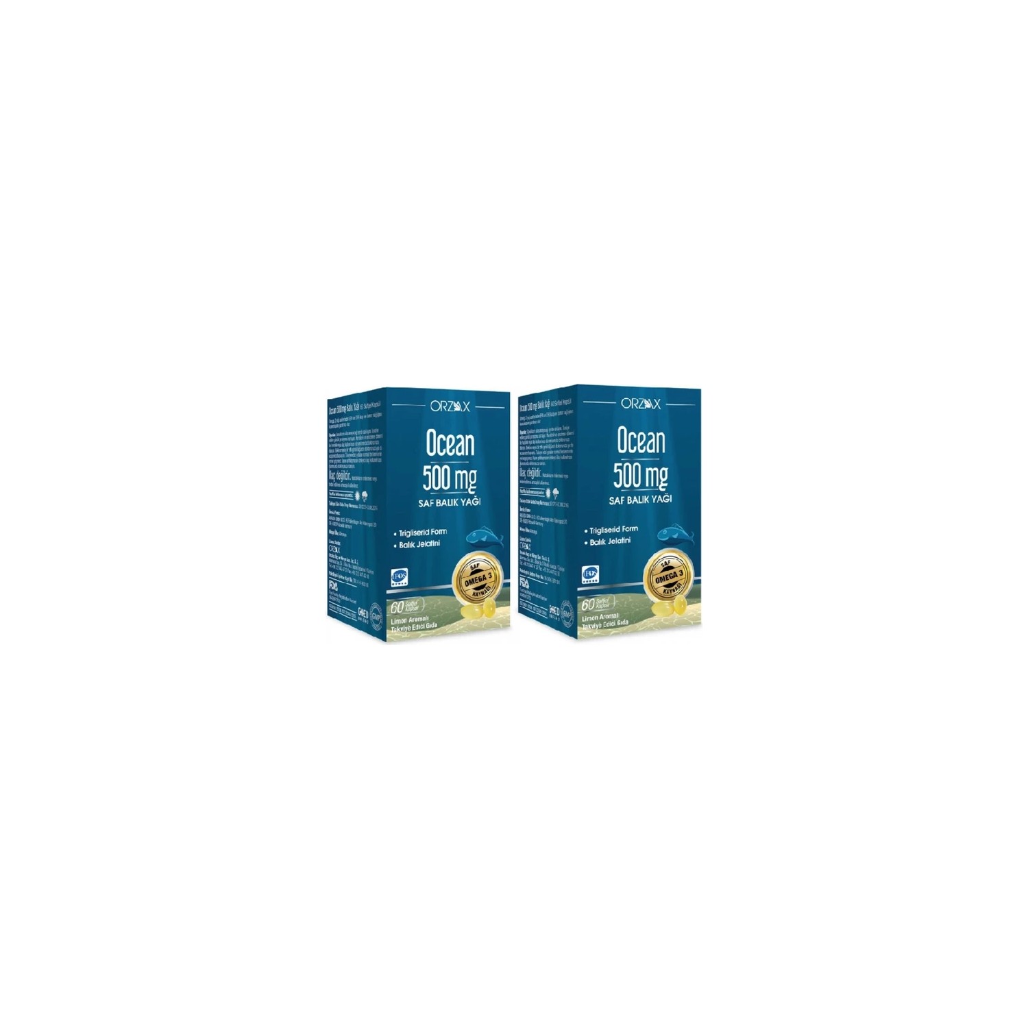 Омега-3 Orzax Ocean 500 мг, 2 упаковки по 60 капсул