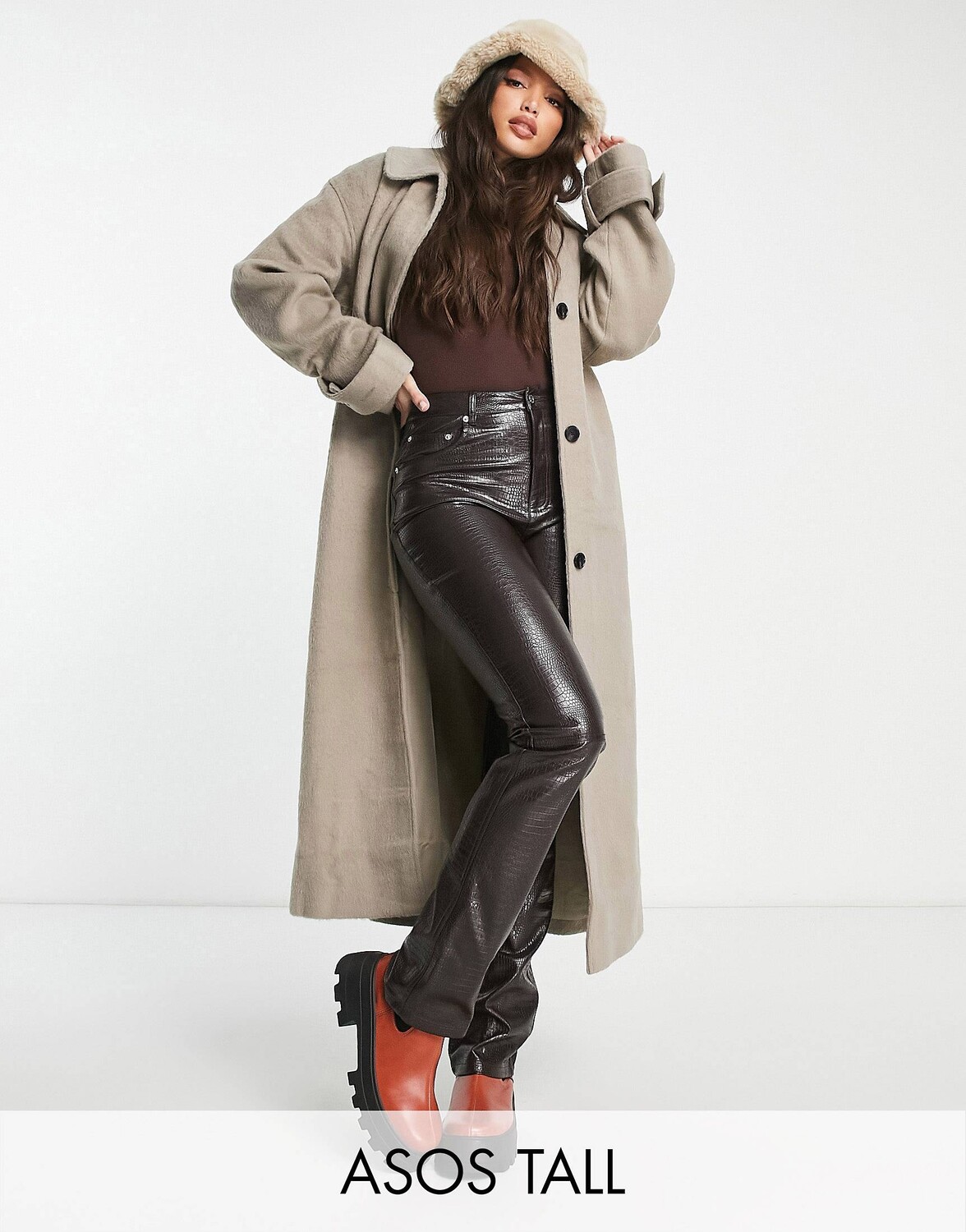 

Шерстяное пальто с начесом ASOS DESIGN Tall smart, Серый