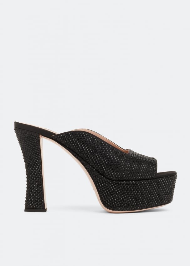 

Сандалии MIU MIU Crystal satin platform sandals, черный