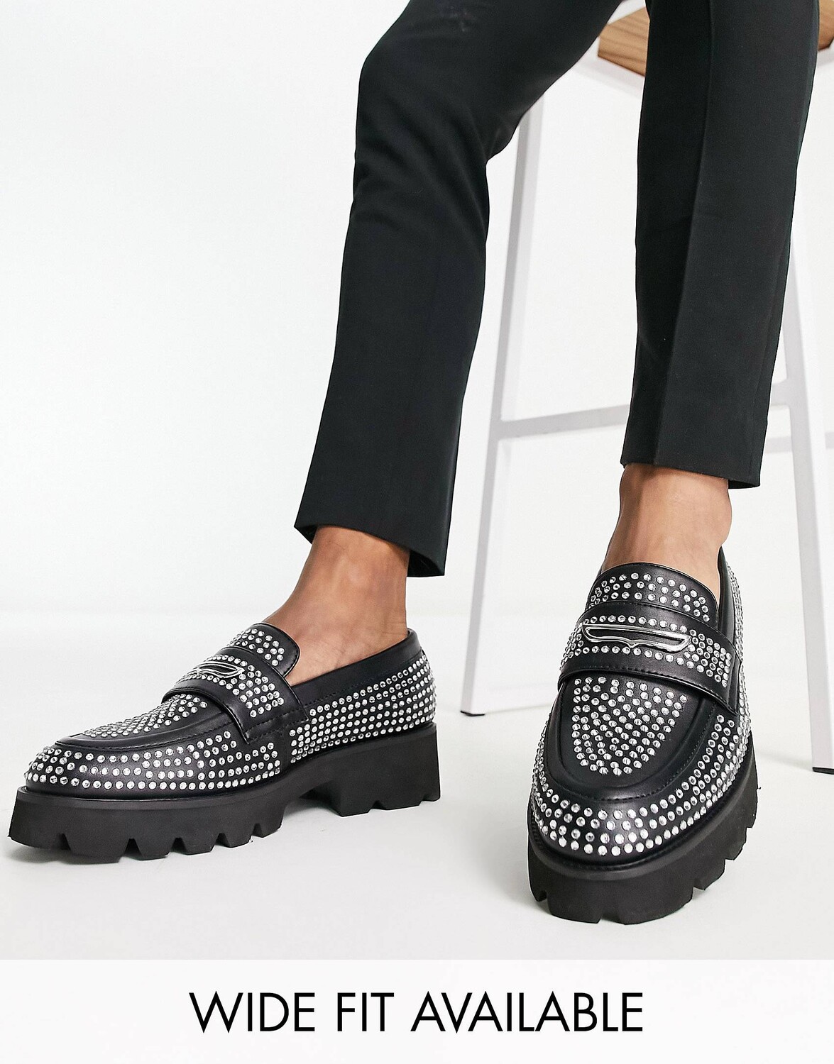 

Серебристые массивные лоферы ASOS DESIGN с заклепками со стразами по всей поверхности