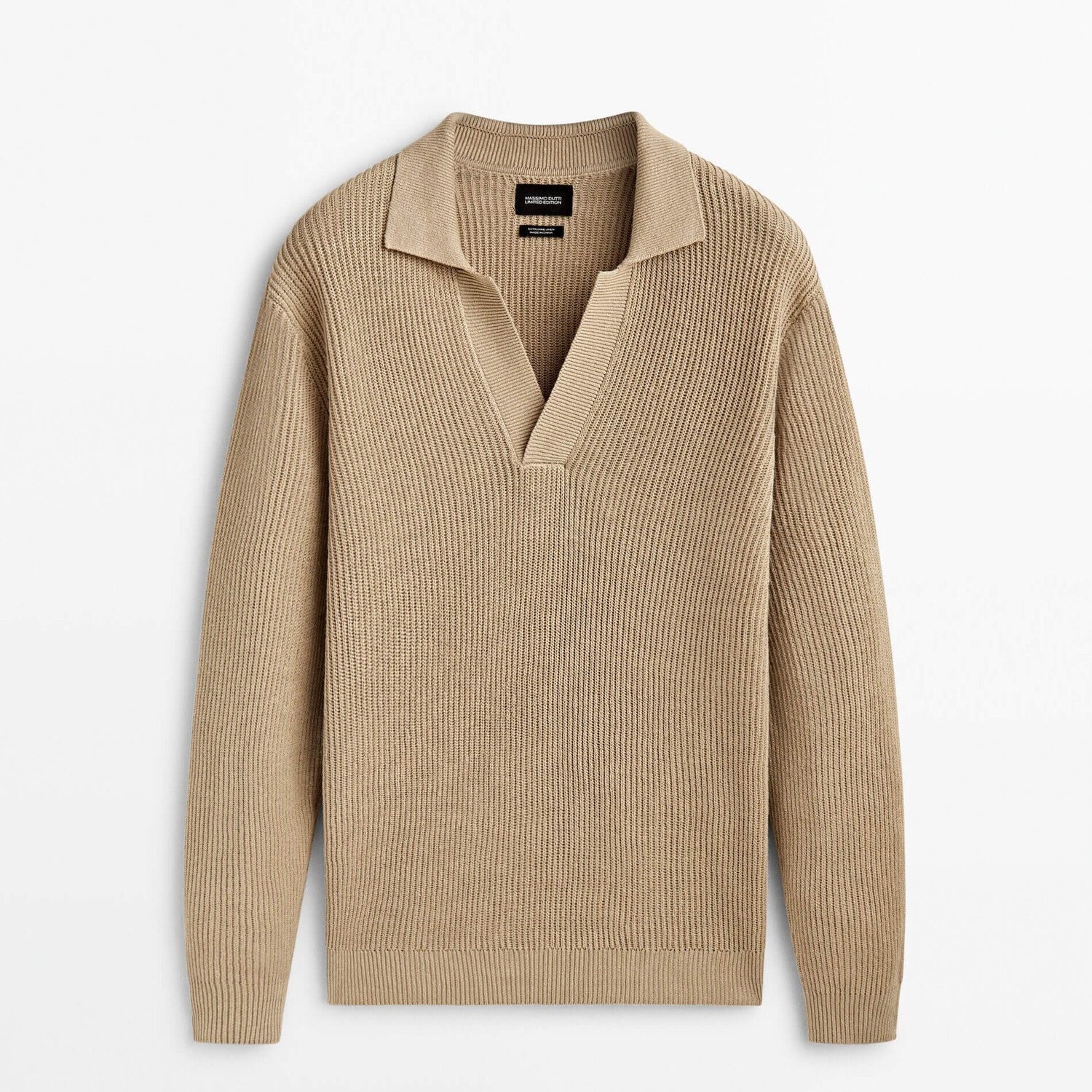 

Свитер с воротником поло Massimo Dutti Textured Knit, бежевый