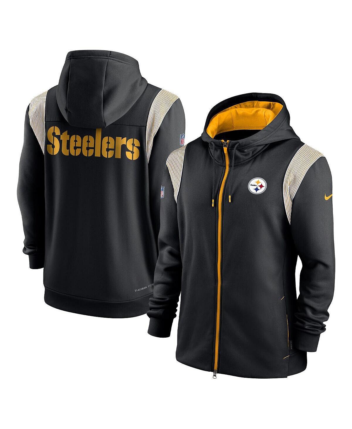 

Мужская черная толстовка с капюшоном pittsburgh steelers performance sideline lockup с молнией во всю длину Nike, черный