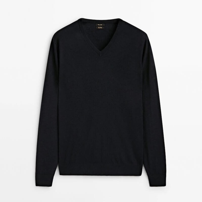 

Свитер Massimo Dutti Wool Blend V-Neck, темно-синий