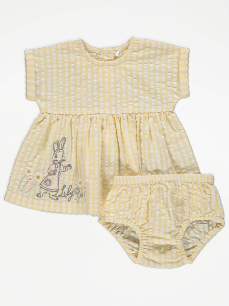 

Peter Rabbit Lily Bobtail Желтое платье в мелкую клетку и шаровары George., желтый