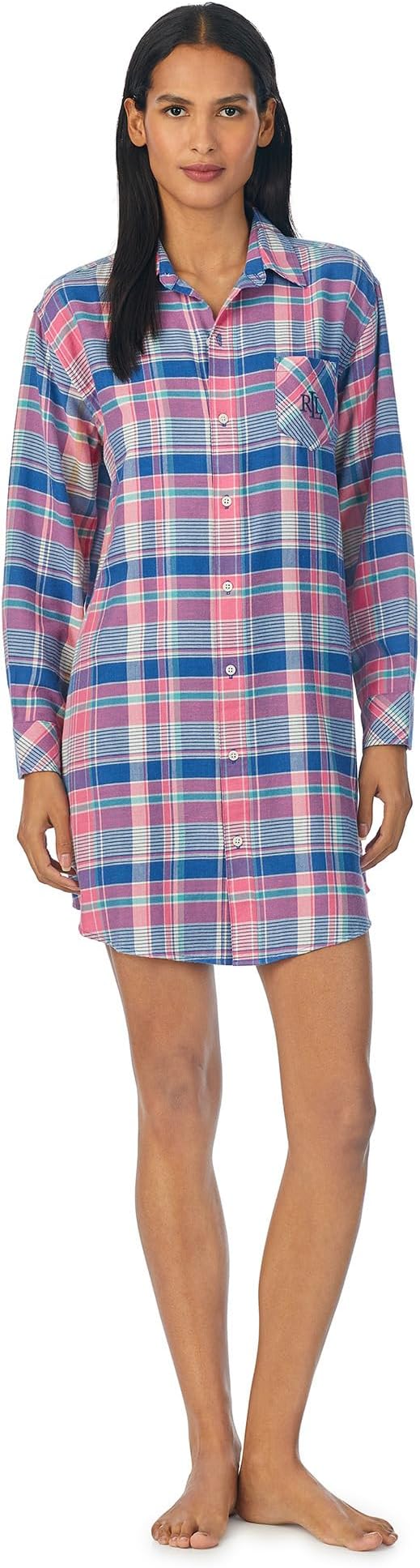 Ночная рубашка из твила с длинными рукавами и начесом LAUREN Ralph Lauren, цвет Multi Plaid