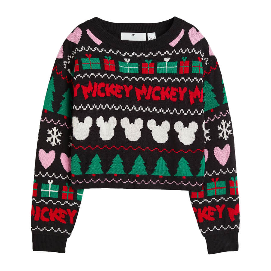 Джемпер H&M Mickey Mouse Jacquard-knit, черный/красный/зеленый джемпер oysho christmas jacquard knit красный