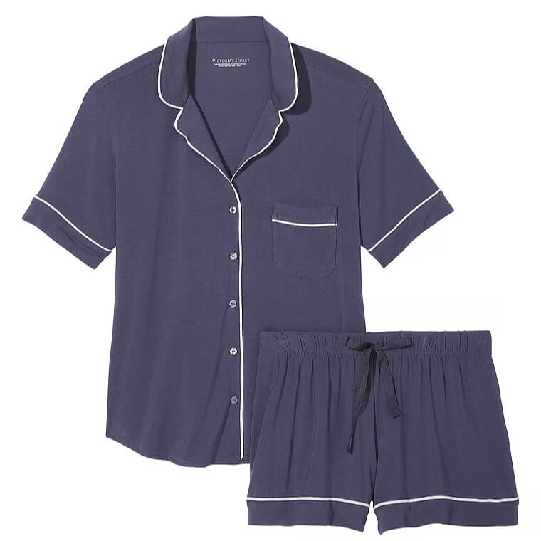 пижамный комплект мужской из 2 предметов однотонная атласная пижама из искусственного шелка рубашка с коротким рукавом и лацканами шорты Комплект пижамный Victoria's Secret Modal Short, темно-серый