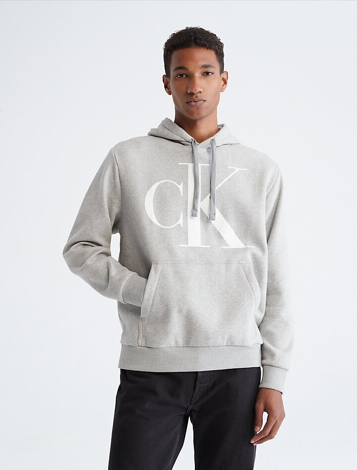 

Толстовка худи Calvin Klein Monogram Logo Fleece, серый