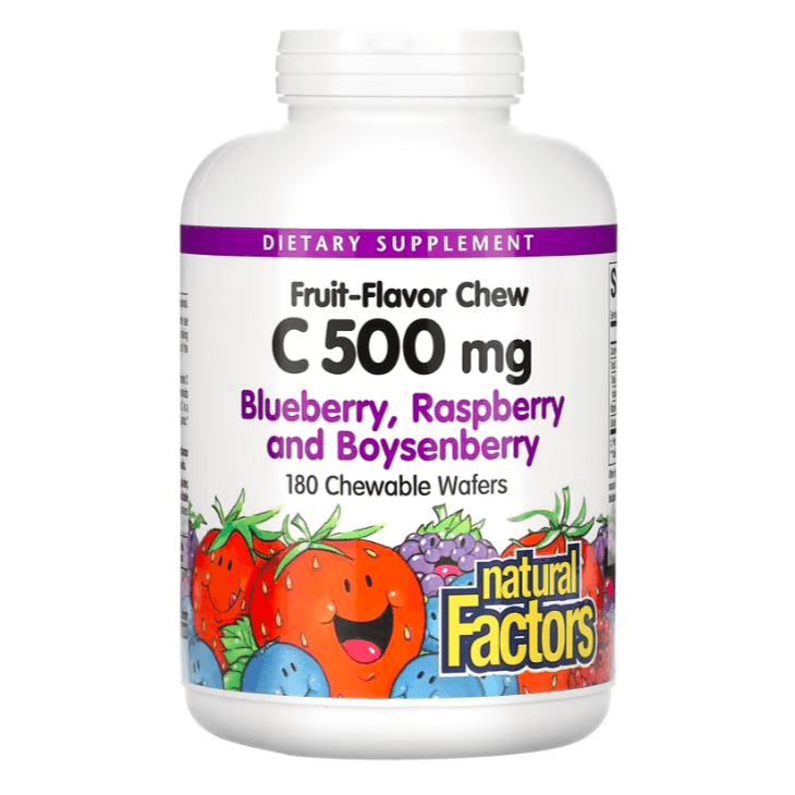 127 Витамин C Natural Factors 500 мг, 180 жевательных таблеток natural factors жевательные фруктовые таблетки с витамином c с насыщенным вкусом апельсина 500 мг 180 жевательных таблеток